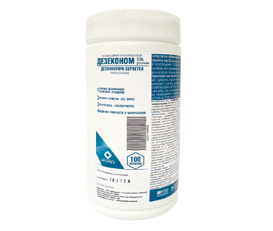 Дезінфікуючі серветки "Дезеконом" 5% розчин,100шт, контейнер